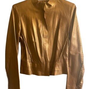 Per Se Size S Gold  Metallic Dressy Leather Light Jacket